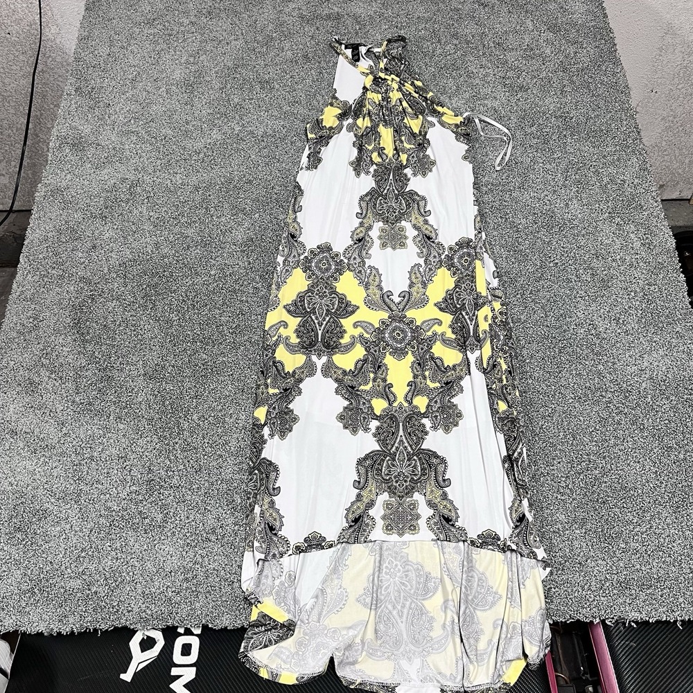 INC International Concepts Halter Dress Paisley Yellow White Black Women’s Large